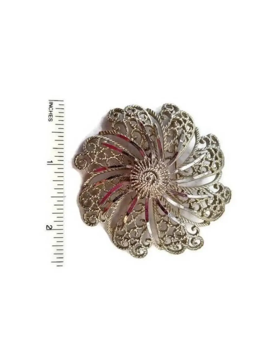 Vintage Silver Tone Flower Brooch, Openwork Floral Pin.
